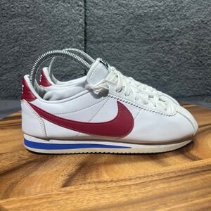 Nike Cortez Classic White Red Blue Leather Womens Casual Sneakers Shoes Size 7.5